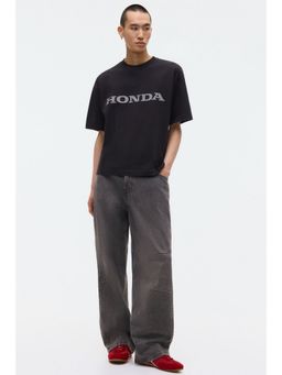 H&M - Men Black Loose Fit Printed T-Shirt