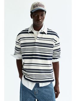 H&M - Men White Loose Fit Cotton Rugby Polo T-Shirt