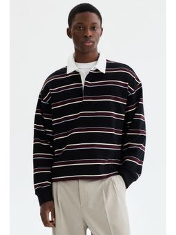 H&M - Men Black Loose Fit Rugby Polo T-Shirt