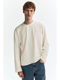 H&M - Men White Loose Fit Long-Sleeved T-Shirt