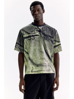 H&M - Men Green Oversized Fit Boxy-Style Printed T-Shirt