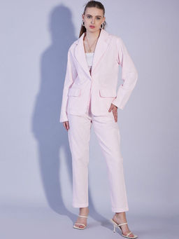Freehand - Pink Women Regular Fit Solid Blazer and Pant Co-Ord (Set of 2)