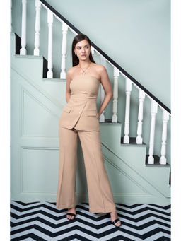 SHEEN COUTURE - Strapless Beige Chic Ensemble Co-Ord (Set of 2)