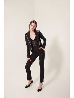 SHEEN COUTURE - Luxe Black Studded Formal Blazer with Pant (Set of 2)