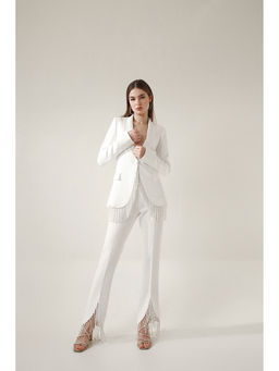 SHEEN COUTURE - Luxe Pearl White Power Formal Blazer with Pant (Set of 2)