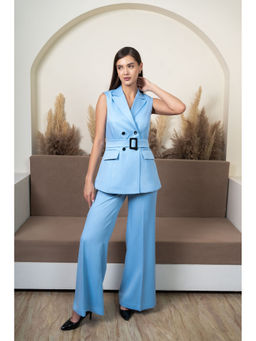 SHEEN COUTURE - Sky Blue Majesty Blazer with Pant and Dupatta (Set of 3)