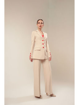 SHEEN COUTURE - Beige Single-Breasted Formal Blazer with Pant (Set of 2)