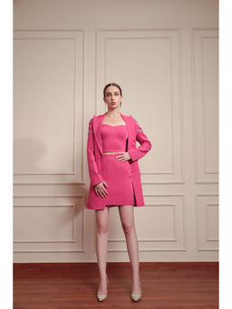 SHEEN COUTURE - Hot Pink Embellished Blazer with Skirt (Set of 2)