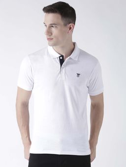 Club York - Men White Solid Polo Collar T-Shirt
