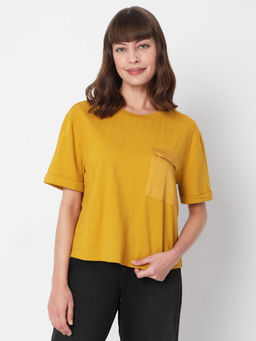 VERO MODA - Women Casual Solid Mustard T-shirt