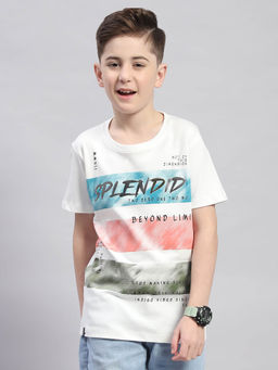 Monte Carlo - Boys White Printed Round Neck Half Sleeve T-Shirt