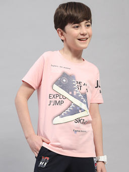 Monte Carlo - Boys Pink Printed Round Neck Half Sleeve T-Shirt