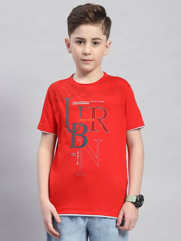 Monte Carlo - Boys Red Printed Round Neck Half Sleeve T-Shirt