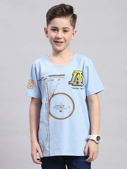 Monte Carlo - Boys Blue Printed Round Neck Half Sleeve T-Shirt