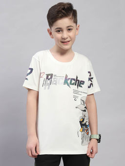 Monte Carlo - Boys Off White Printed Round Neck Half Sleeve T-Shirt