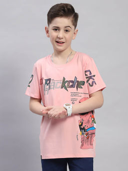 Monte Carlo - Boys Peach Printed Round Neck Half Sleeve T-Shirt