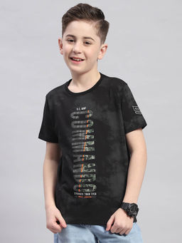 Monte Carlo - Boys Black Printed Round Neck Half Sleeve T-Shirt