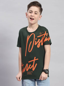 Monte Carlo - Boys Green Printed Round Neck Half Sleeve T-Shirt