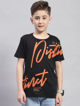 Monte Carlo - Boys Black Printed Round Neck Half Sleeve T-Shirt