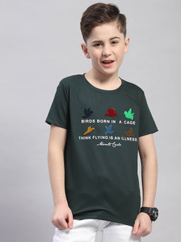 Monte Carlo - Boys Green Printed Round Neck Half Sleeve T-Shirt