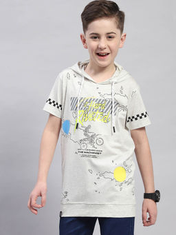 Monte Carlo - Boys Grey Printed Hooded Half Sleeve T-Shirt