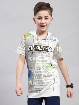 Monte Carlo - Boys Grey Printed Hooded Half Sleeve T-Shirt