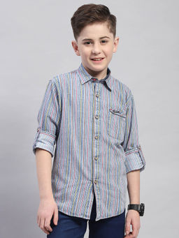 Monte Carlo - Boys Multicolor Striped Full Sleeve Collared Shirt