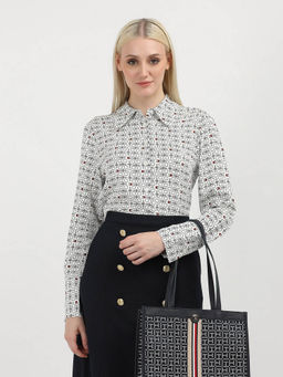 Tommy Hilfiger - White Printed Full Sleeves Shirt