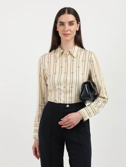 Tommy Hilfiger - Beige Stripes Full Sleeves Shirt