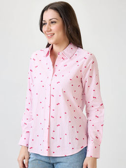 Globus - Women Pink Hearts Printed Spread Collar Shirt