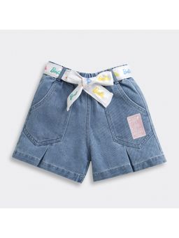 TINY GIRL - Barbie Cotton Solid Shorts with Belt- Blue