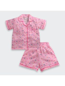 TINY GIRL - Barbie Half Sleeves Printed Shirt with Shorts- Pink