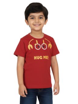 Pranava - Boys Organic Single Jersey Half Sleeves Hug Me Crab Printed T-Shirt- Red
