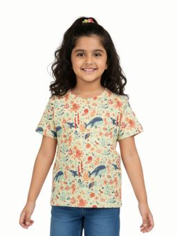 Pranava - Girls Organic Single Jersey Half Sleeves Printed T-Shirt - Yellow