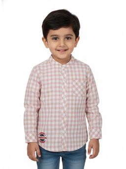 Pranava - Boys Organic Cotton Poplin Full Sleeves Check Shirt - Rose Pink