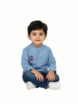 Pranava - Boys Organic Cotton Chambray Full Sleeves Solid Shirt - Blue