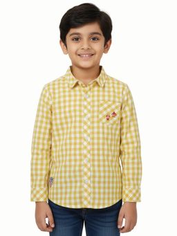 Pranava - Boys Organic Cotton Poplin Full Sleeves Checkered Shirt - Yellow