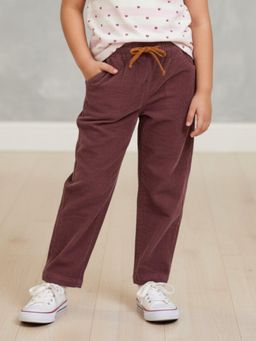 Pranava - Unisex Organic Cotton Corduroy Full Length Solid Pant - Rhubarb Wine