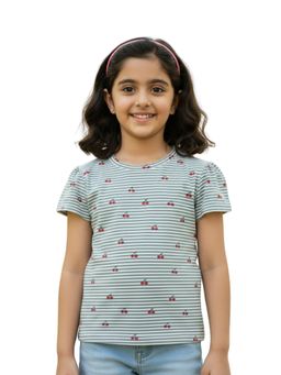 Pranava - Girls Organic Single Jersey Half Sleeves All Over Printed Top - Green