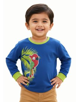 Pranava - Boys Organic Cotton Interlock Full Sleeves Applique T-Shirt - Blue Tang