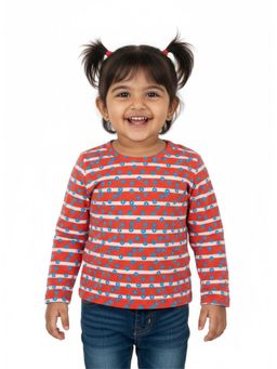 Pranava - Girls Organic Single Jersey Full Sleeves All Over Printed Top - Orange