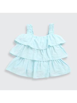 TINY GIRL - Cotton Sleeveless Solid Layered Top- Blue