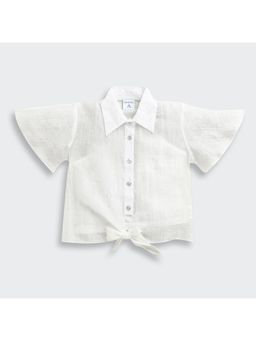 TINY GIRL - Cotton Frill Sleeves Solid Shirt with Inner- White
