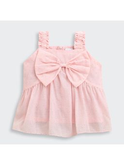 TINY GIRL - Sleeveless Embellished Top Detailed with Bow- Peach