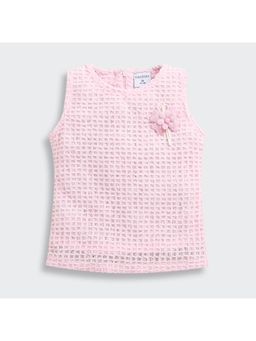 TINY GIRL - Sleeveless Self Textured Top Detailed with Brochure - Pink