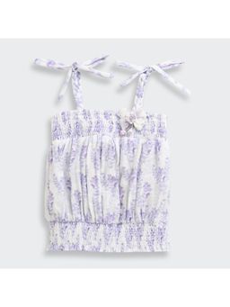 TINY GIRL - Shoulder Tie Up Printed Crop Top Detailed Corsage- Lavender