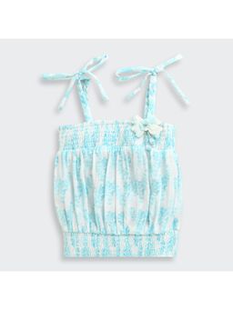 TINY GIRL - Shoulder Tie Up Printed Crop Top Detailed Corsage- Sky Blue