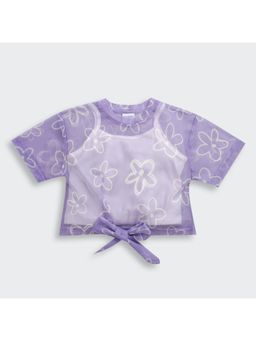 TINY GIRL - Half Sleeves Solid Inner with Flower Printed Top- Purple