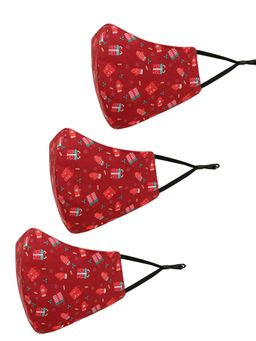 Tossido - Red Printed Cotton Adjustable Cloth Mask (Pack of 3)