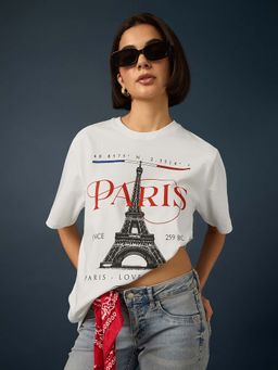 Difference of Opinion - White Womens Half Sleeve Printed Oversized Fit T-Shirt